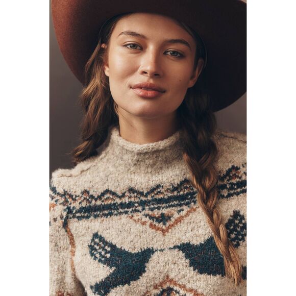 New Anthropologie Pilcro Long-Sleeve Mock-Neck Bird Jumper Size M - Picture 5 of 13